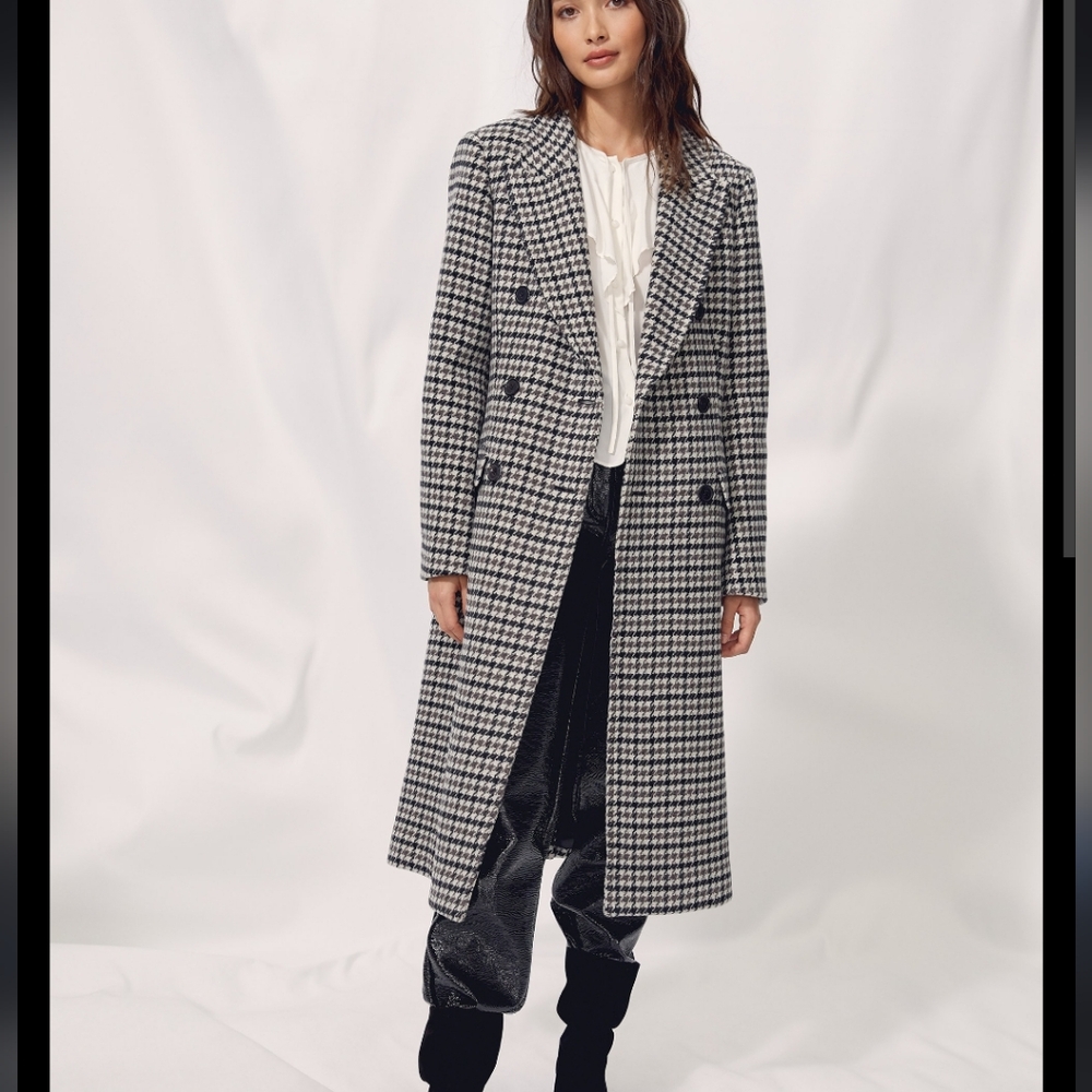 Wilfred Long Black and White Houndstooth Pea Coat XS Winter Outerwear jacket